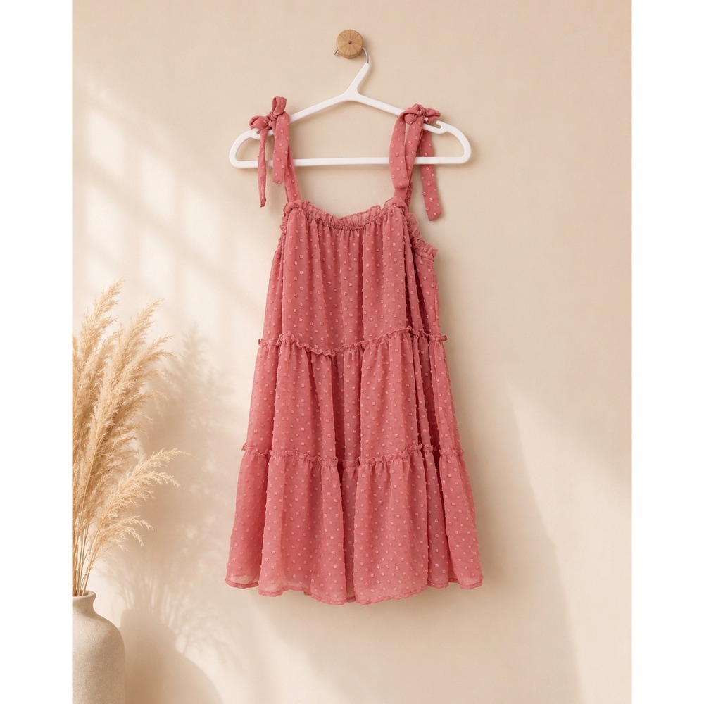 Mi Ami Francescas Pink Swiss Dot Tiered Babydoll Mini Dress Cottagecore coquette